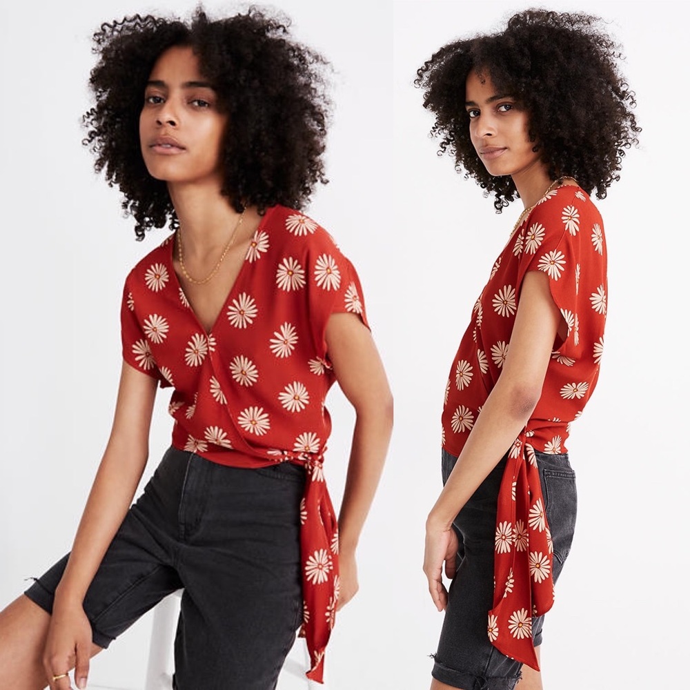 Madewell Red Floral Tie-Side Bodysuit